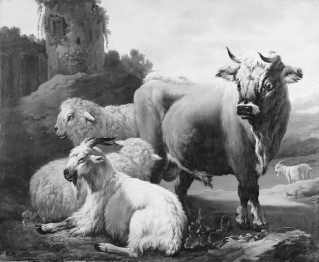 Landscape with a Bull, Sheep and Goats, Philipp Peter Roos, between 1670 and 1706