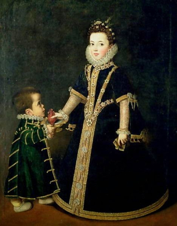 Girl with a dwarf (thought to be a portrait of Margarita of Savoy, daughter of the Duke and Duchess of Savoy), Sofonisba Anguissola, circa 1595