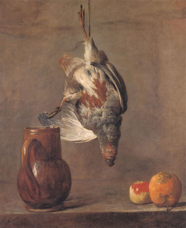 'A Partridge, a pitcher, a pomme d'apis & an orange' by Chardin, Jean-Baptiste-Siméon Chardin