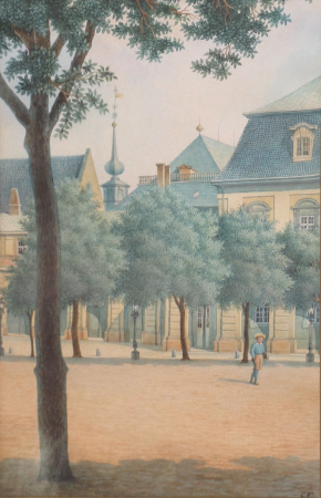 A boy walking on the riding grounds at Christiansborg, Copenhagen., C.V. Nielsen, between 1851 and 1910