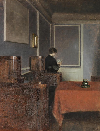 A room. A large Empire style sofa takes up the left part of the painting., Vilhelm Hammershøi, 1904