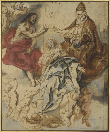 The Coronation of the Virgin by the Holy Trinity, cherubs around, Jacob Jordaens, between 1615 and 1678