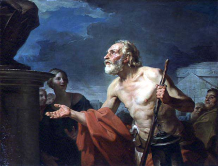 Diogenes asking for alms from the statues, Jean-Bernard Restout, 1767