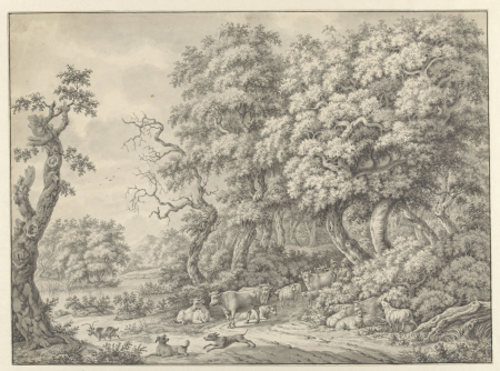 Boslandschap met vee en twee herders, RP-T-1918-9, between 1752 and 1819