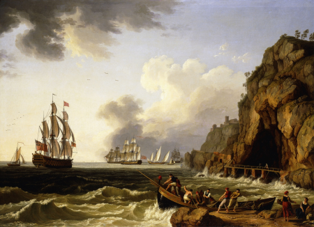 A View of the Coast near Naples with a British Royal Navy Three-Decker flying the Flag of a Vice Admiral of the Red, Jacob Philipp Hackert, 1777