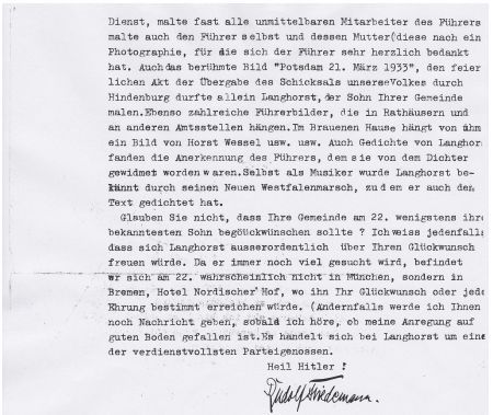 Schreiben Rudolf Friedemann an Bürgermeister in Rahden, 15 November 1937 (2), Carl Langhorst