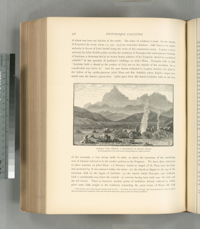 Beidhat umm Tâkhah, a neighbor of Mount Serbál. In the foreground is the usual scene of preparation for a night's bivouac., 1881