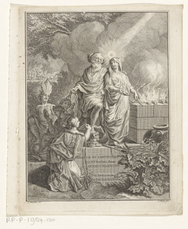 Allegorische titelpagina met aartsvader Abraham en Waarheid Titelpagina voor Arnold Hoogvliet, Abraham de aartsvader, in XII Boeken, s.a., RP-P-1984-120, Simon Fokke, between 1728 and 1784