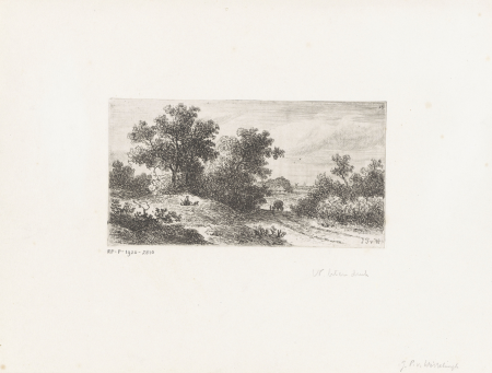 Rustende jager langs een landweg, RP-P-1920-2810, Johannes Pieter van Wisselingh, between 1830 and 1878