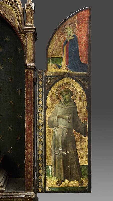 Workshop or follower of Lorenzo Monaco, Two Door Panels with Saint Michael, in apex Angel Gabriel, and Saint Francis, in apex Annunciate Virgin, 44.567.A-.C, 144279, Lorenzo Monaco