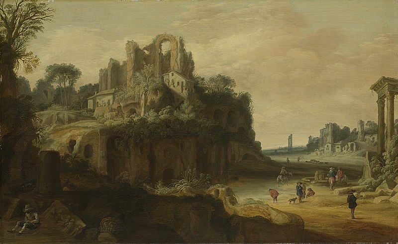 Roman landscape with the Palatinus on the left and parts of the Roman Forum on the right, Pieter Anthonisz. van Groenewegen, between 1630 and 1657