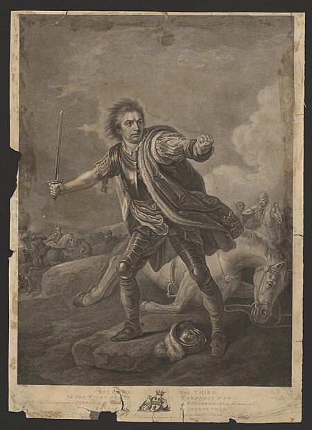 Richard the Third, to the right hon'ble. Baroness Howe, this print representing Garrick in the character of Richard the III in the memorable battle of Bosworth Field, is dedicated by (...) LCCN2014645166, William Bromley, 1811
