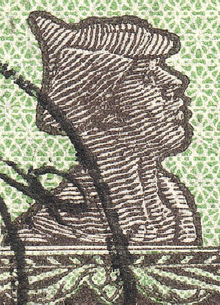 The Soviet Union 1924 CPA 143 type I cropped stamp (1st standard issue of Soviet Union. 3rd issue. Red Army man) large resolution cancelled, 29 May 1924