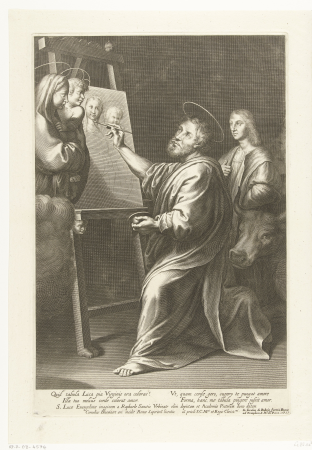 Lucas schildert Maria, RP-P-OB-4574, Cornelis Bloemaert, between 1633 and 1692