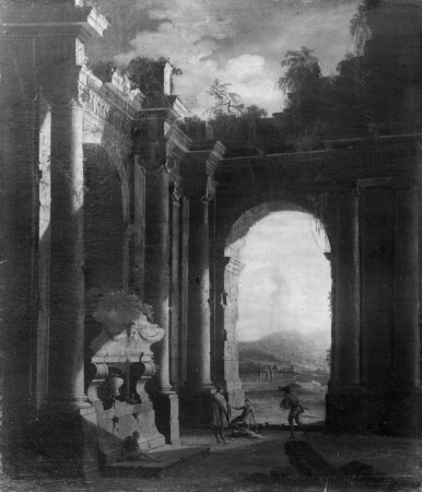 Capriccio of Ruins with Figures beneath an Archway, Leonardo Coccorante, between 1740 and 1749