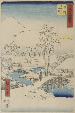 Mt. Fuji and Mt. Ashigara from Numazu from the series Vertical Tokaido (or "Famous Places of the Fifty-three Stations of the Tōkaidō"), Utagawa Hiroshige, Published in 1855