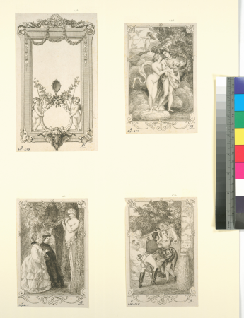 [The same illustrations repeated on a second plate: Title-frontispiece; Paris and Helen; Two ladies looking at a term in a park; A soldier and a woman.], 1854