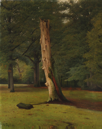 Dead tree trunk in forest., Julius Preller, between 1852 and 1914