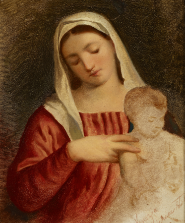 Madonna with Child – Copy of the fragment of the painting "Madonna with Child and Saints" by Bonifacio Veronese, Artur Grottger, 1864