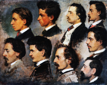 Some of the students from the Giuseppe Bertini studio at the Brera Academy, Daniele Ranzoni, 1862