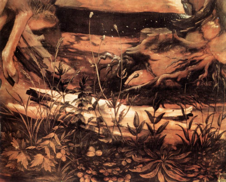 Sts Paul and Anthony in the Desert (detail), Matthias Grünewald, circa 1515