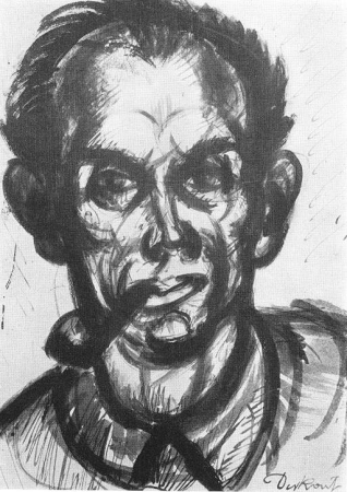 Self-portrai with Pipe, Gyula Derkovits, 1926