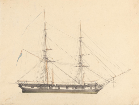 Single Brig with Union Jack and Three Figures, Joseph Cartwright, 1821