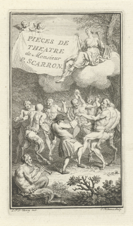 Toneelschrijver Paul Scarron danst met saters, faunen en maenaden, RP-P-1903-A-23922, Jacob Folkema, between 1703 and 1767