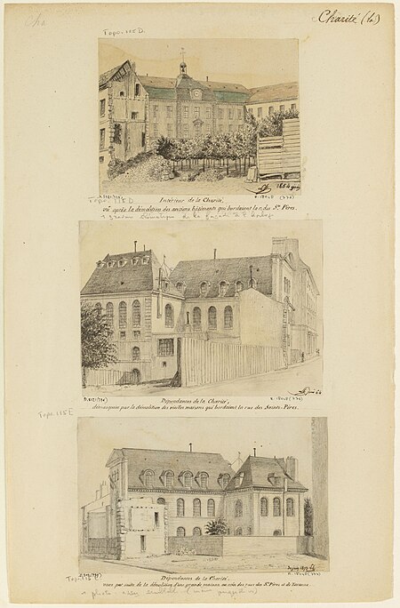 Charité (la) Intérieur de la Charité, vu après la démolition des anciens bâtiments qui bordaient la r. des S(ts) Pères, D.8021(775), En 06–1864