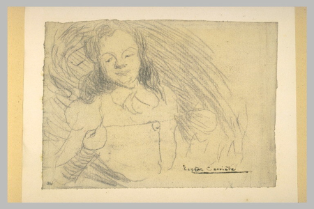 Carrière - Jeune fille, vue à mi-corps, de face, tenant un fil entre ses mains, RF 12870, Recto, Eugène Carrière