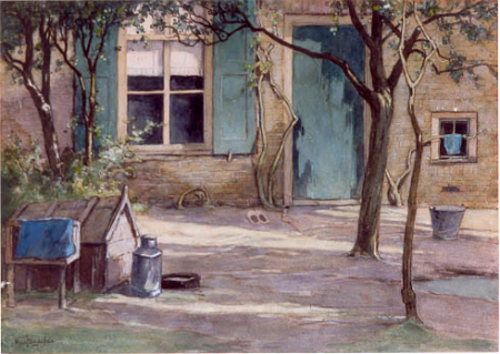 Front of farm with trees and dog kennel, Paul Bodifée, between 1910 and 1920