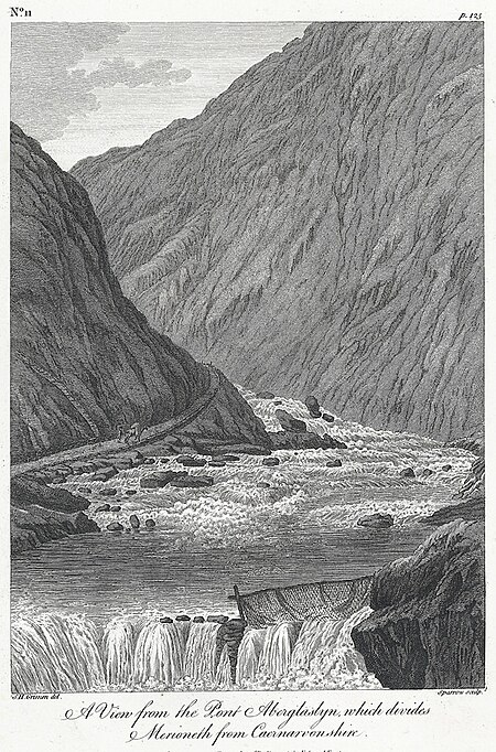A view from the Pont Aberglaslyn, which divides Merioneth from Caernarvonshire, Samuel Hieronymus Grimm, 1780
