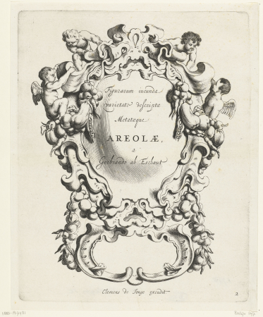 Cartouche met kwabornament bestaande uit een groot en een klein compartiment Figurarum iucunda varietate descriptae Veelderhande Niewe Compartemente (serietitel), RP-P-1883-A-7431, Michiel Mosijn, between 1640 and 1655