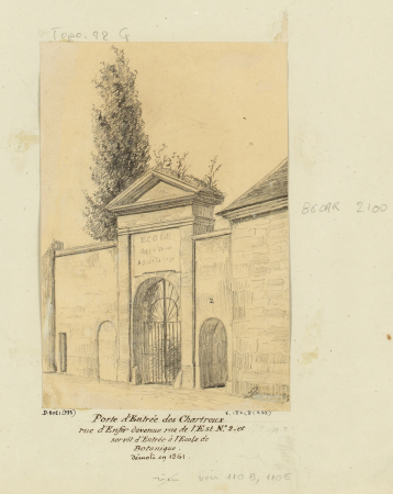Enfer (rue d’). Chartreux. 9 dessins porte d'entrée des Chartreux. Rue d'Enfer devenue rue de l'est n°2 et servit d'en, D.8021(933)(2), Léon Leymonnerye, between 1850 and 1859