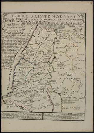 Modern Holy Land: which the Turks under whose domination it is today divide into sangiacs or governments / drawn up on the Memoirs of P. de La Rue and other modern authors by Nicolas De Fer, Philippe de La Rué, 1720
