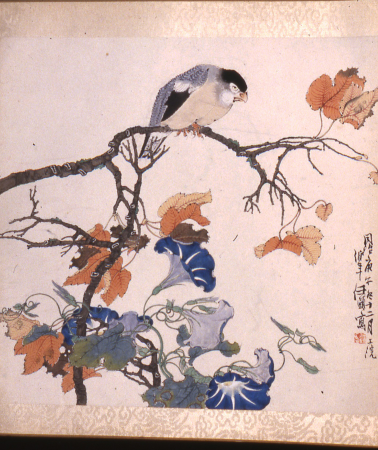 Bird on Maple Branch with Morning Glories, Ren Bonian, between 1860 and 1880