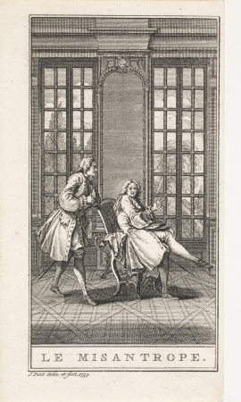 Twee mannen in een vertrek Le Misantrope (titel op object), RP-P-OB-66.283, Jan Punt, 1739