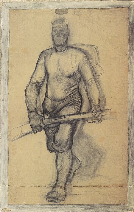 “1915” study of a walking soldier with a knapsack, Albin Egger-Lienz, circa 1915