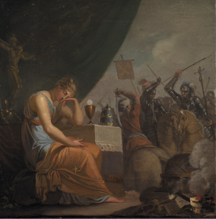 Hierarchy at its peak in the period of the Crusades. Allegory of one of four main eras in Europe's cultural history, Nicolai Abildgaard, 1784