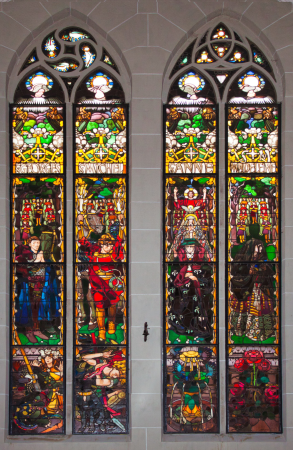 Stained glass window of the saints George, Michael, Anne and Mary Magdalene, Józef Mehoffer, between 1907 and 1909