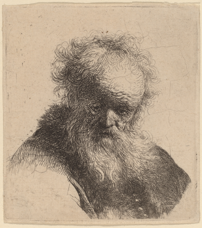 Bust of an Old Man with Flowing Beard and White Sleeve, Rembrandt, circa 1630