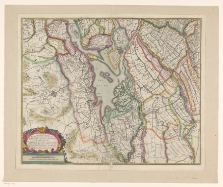 Kaart van een deel van Zuid-Holland Novissima tabula insular. Dordracensis, Alblasser, Crimper, Clundert etc comprehendens item territoria Vianae, Gorincomii, Leerdami, Altenae, Heusdenae ac civitates S. Geertrudisberga, RP-P-1911-3027, 1629 en/of 1633