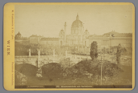 Gezicht op Elisabethbrug en Karlskerk te Wenen Wien, Elisabethbrücke mit Carlskirche (titel op object), RP-F-00-981, between 1870 and 1890