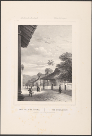 Gezicht op een straat in Amboina Eene straat te Amboina (titel op object) Molukschen Archipel (serietitel op object) Gezigten uit Neêrlands Indië (serietitel op object), RP-P-2016-2260-7-3, Paul Lauters, between 1843 and 1845