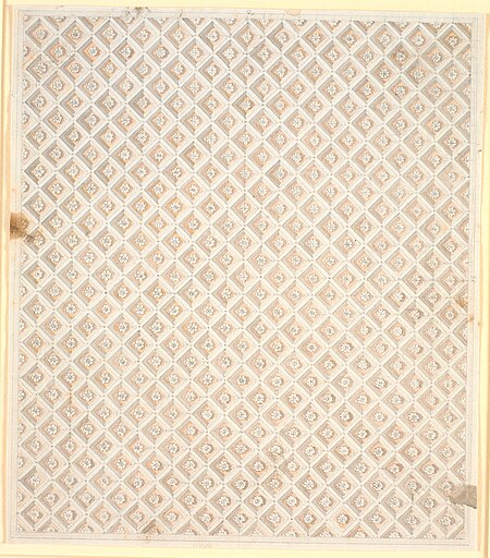 Draft of a ceiling with square cassettes with faint reddish ground color, Nicolai Abildgaard