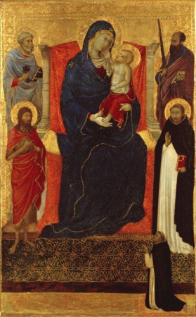 Virgin and Child Enthroned with Saints Peter, Paul, John the Baptist, and Dominic and a Dominican Supplicant, Ugolino di Nerio, between 1325 and 1335