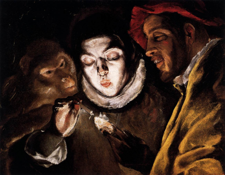 An Allegory with a Boy Lighting a Candle in the Company of an Ape and a Fool (Fábula), El Greco, circa 1580