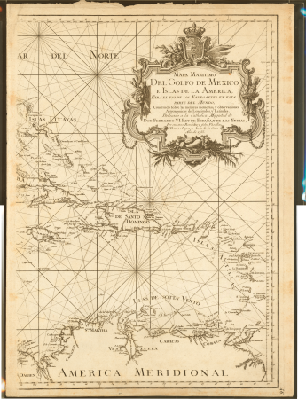 Maritime chart of the Gulf of Mexico and the islands of America, for the use of navigators in that part of the world, constructed from the best memories, and astronomical observations of longitudes and latitudes, 1755