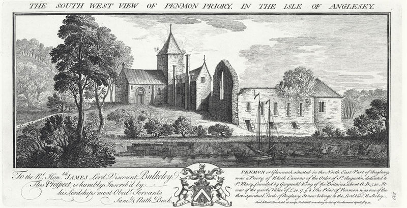 The south west view of Penmon Priory, in the Isle Of Anglesey, Nathaniel Buck, 1742