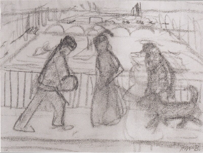 Figures with a dog on a Seine bridge in Paris, Paula Modersohn-Becker, 1906